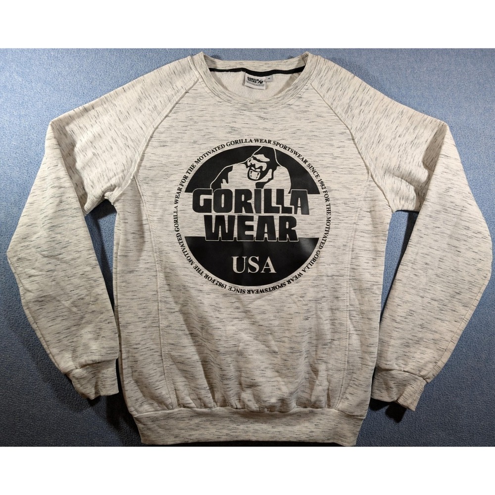 Gorilla Wear Sweatshirt Mens Medium Gray Raglan Crewneck Fleece Gym USA Logo